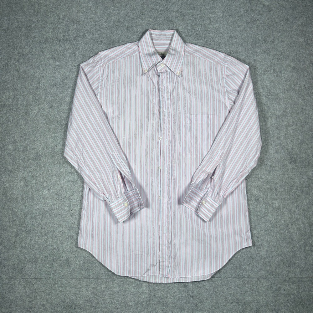 Ermenegildo Zegna Button Down Shirt Mens 15.5 Blue Pink Striped Long Sleeve